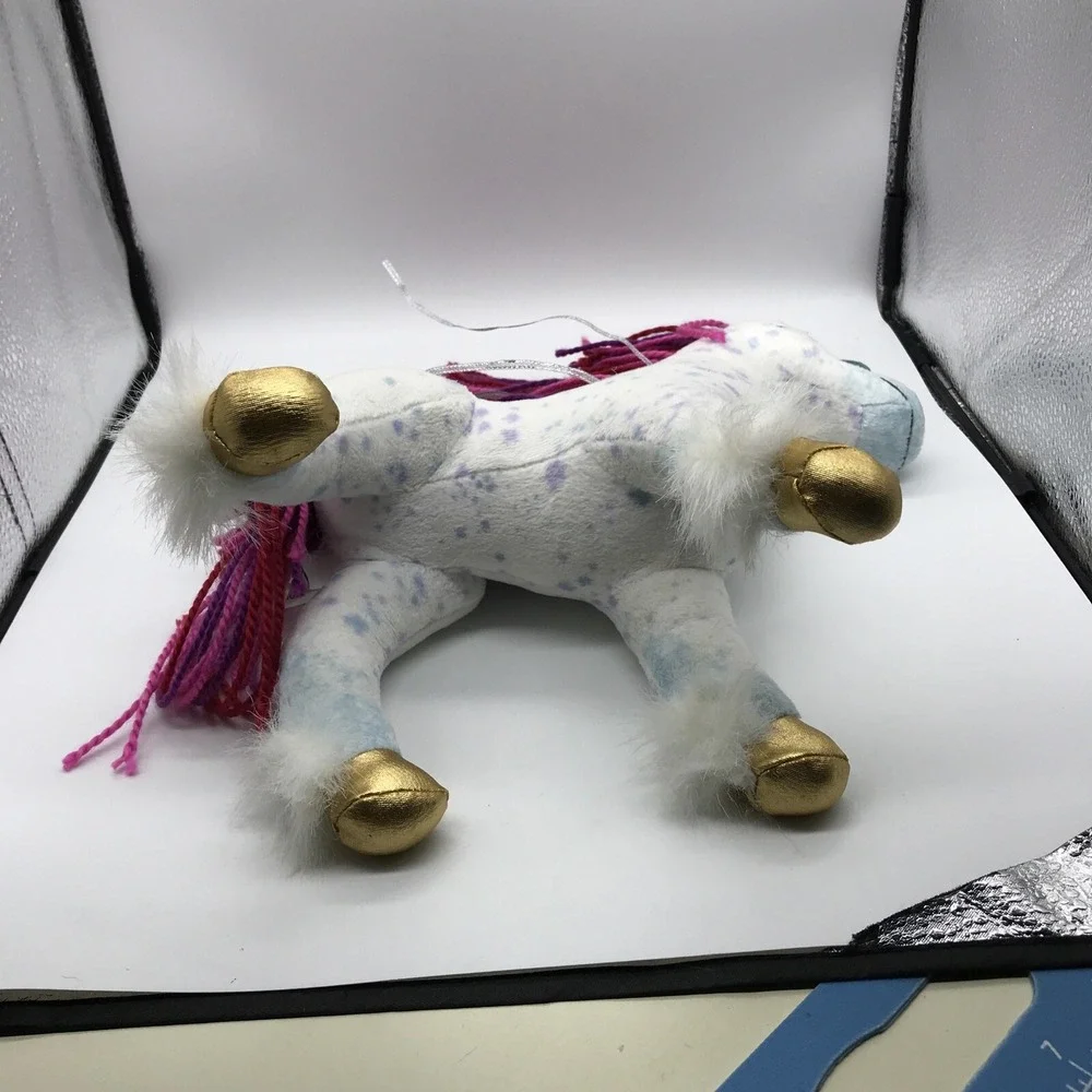 Douglas Toy  UNI the Unicorn Rainbow Yarn Hair Gold Hoofs Embroidered Eyes